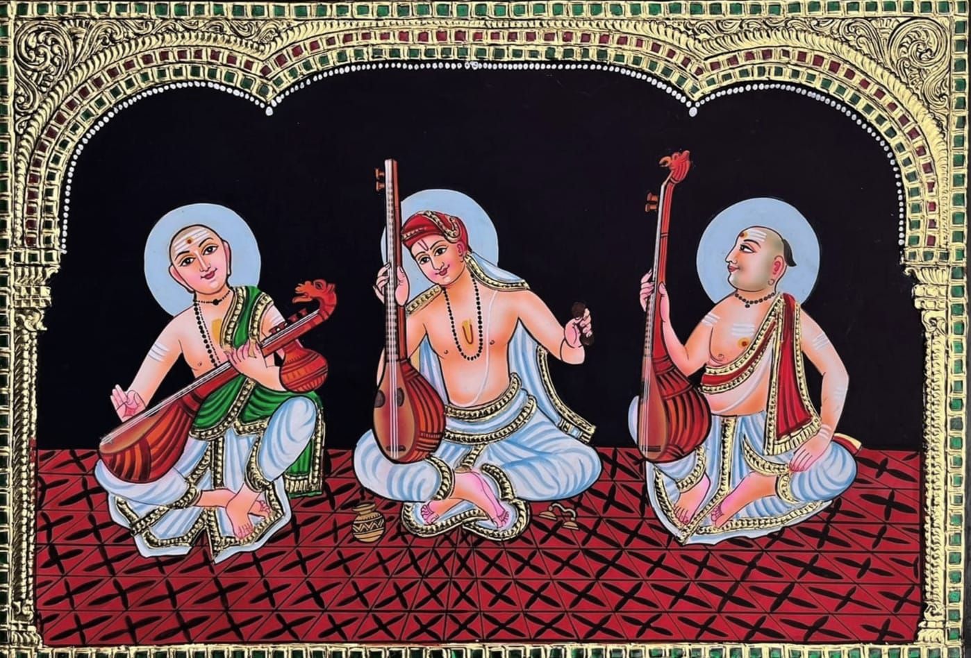 Sangeetha Mummoorthigal Tanjore Painting 14 inches by 20 inches - frame size extra