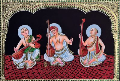 Sangeetha Mummoorthigal Tanjore Painting 14 inches by 20 inches - frame size extra