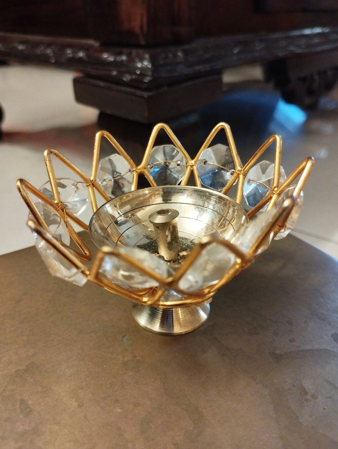 Brass crystal diya-2