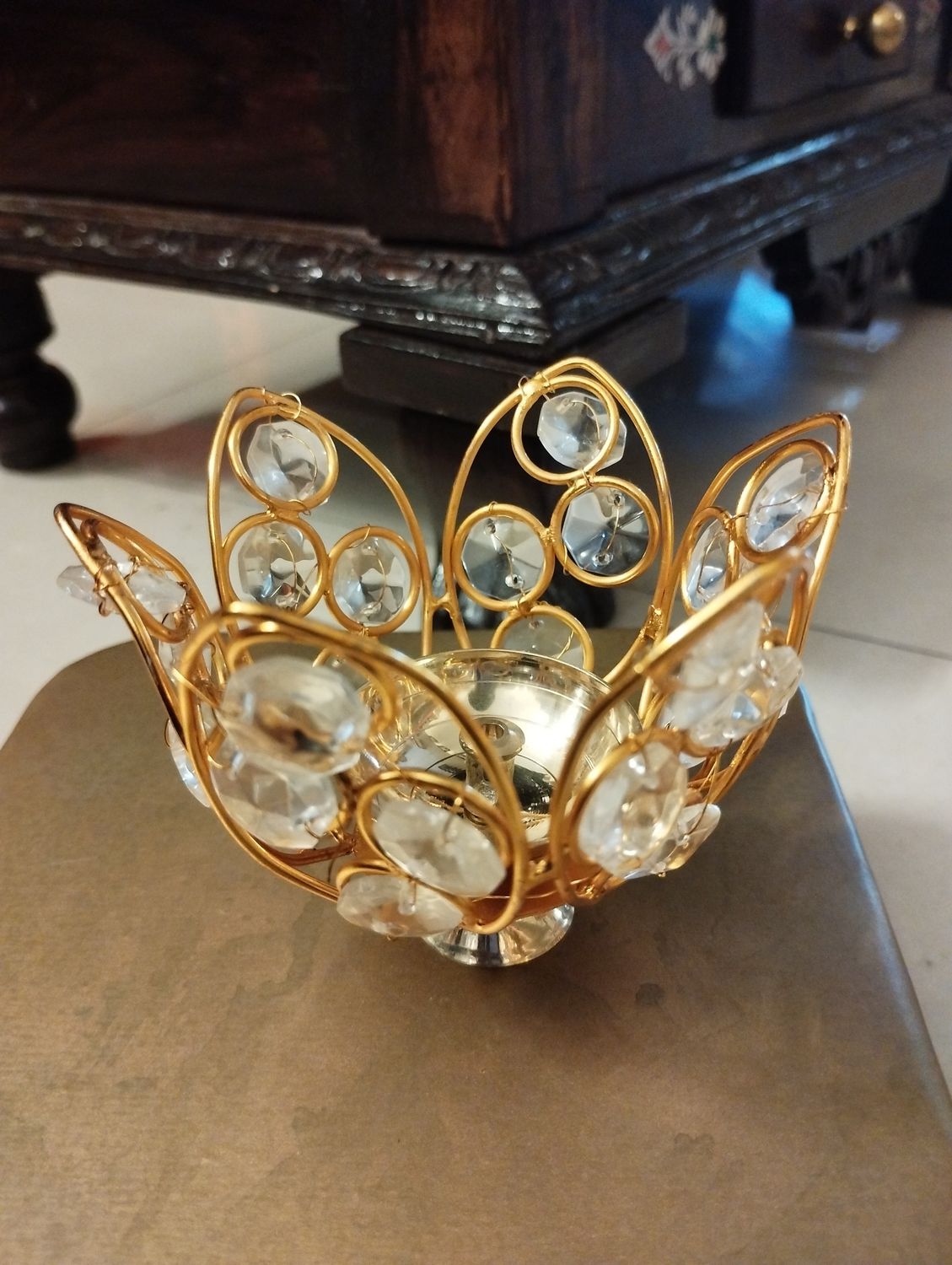 Brass crystal diya