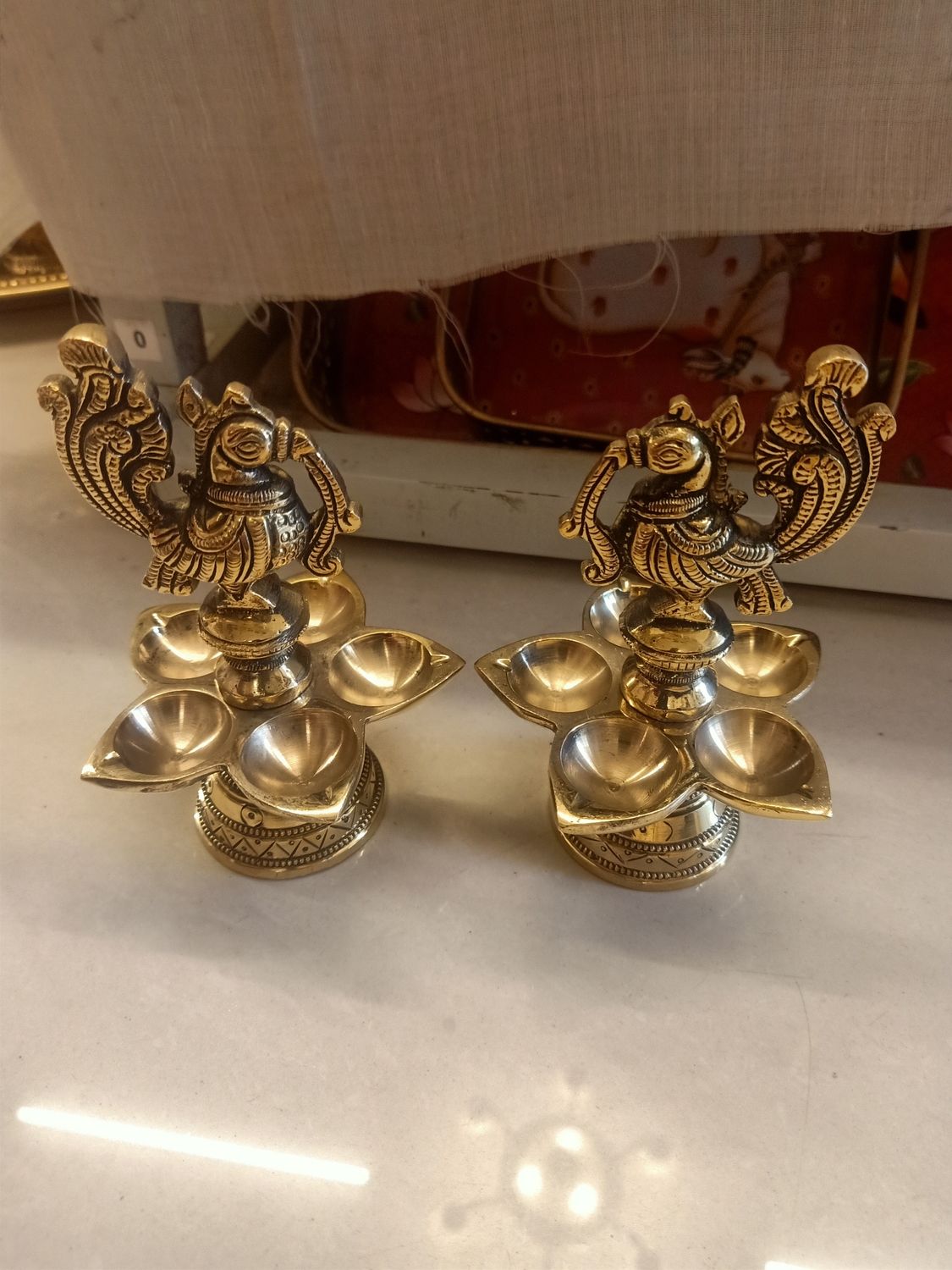 Brass peacock diya lamp