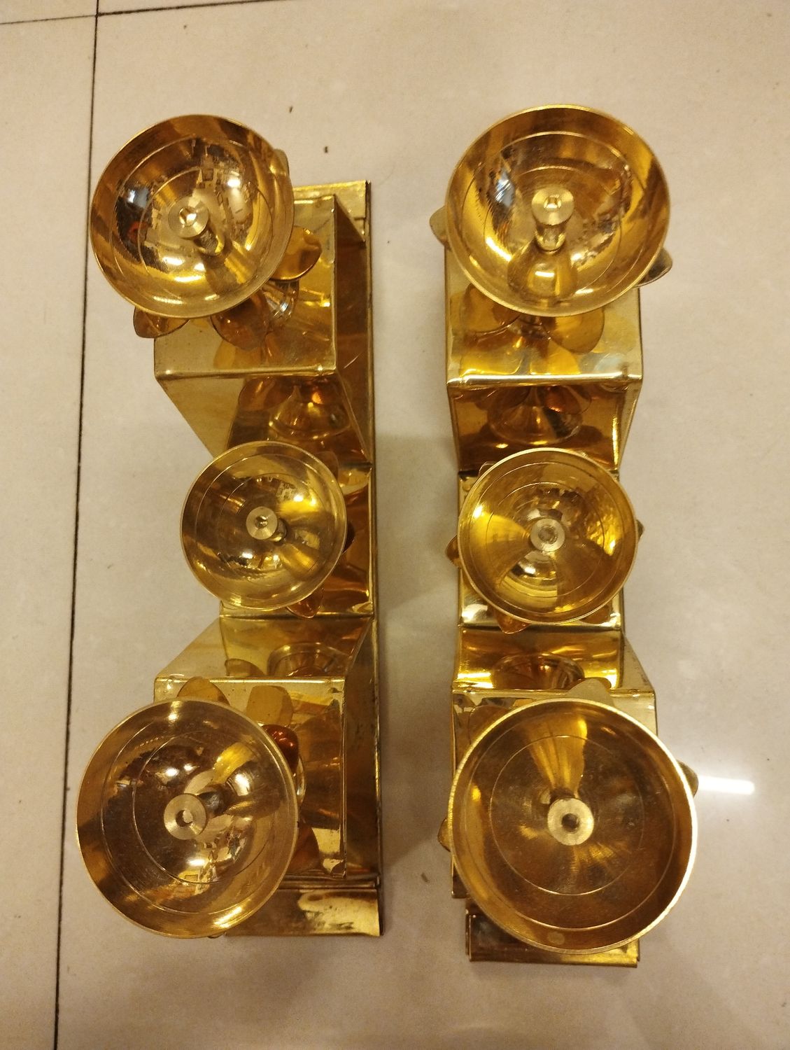 Brass fancy 3 step diya (pair)