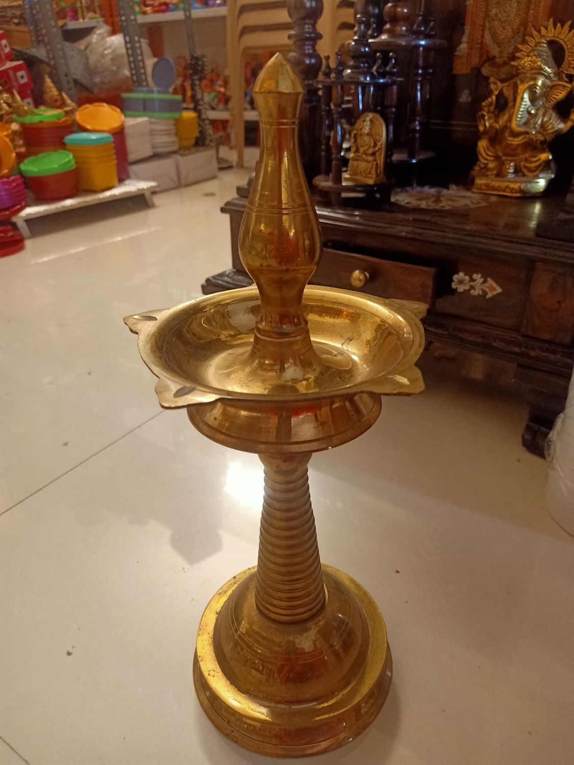 Brass Kerala style deepa stand (b)