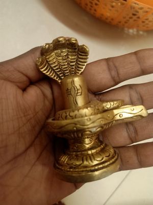 Brass Shiv linga with 5face snake