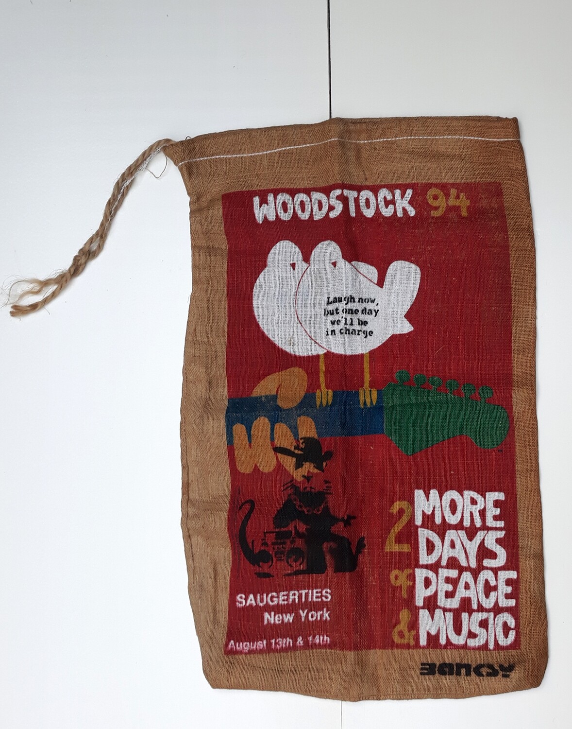 Woodstock &quot;Radio Rat&quot; 1994 Saugerties NY 13 &amp; 14 August Music burlap food bag (#0236)