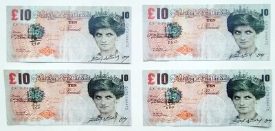Banksy (Attributed) 4 Di-Faced Tenner 10 GBP Banknote Signed (#0316)