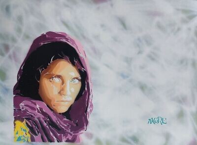 AKORE &quot;The Afghan girl&#39;&#39; MixedMedia Signed w/COA (#0464)