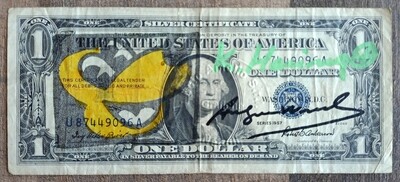 Keith Haring - Andy Warhol (Attributed) Dollar and Lucio Amelio signed all w/COA  (#0618)