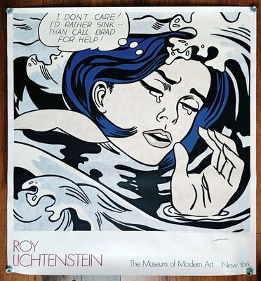 Roy Lichtenstein Silkscreen Poster &#39;Drowning Girl&#39; 1989 Signed (#0353)
