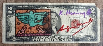 Keith Haring - Andy Warhol Dollar and Lucio Amelio signed all w/COA (#0675)