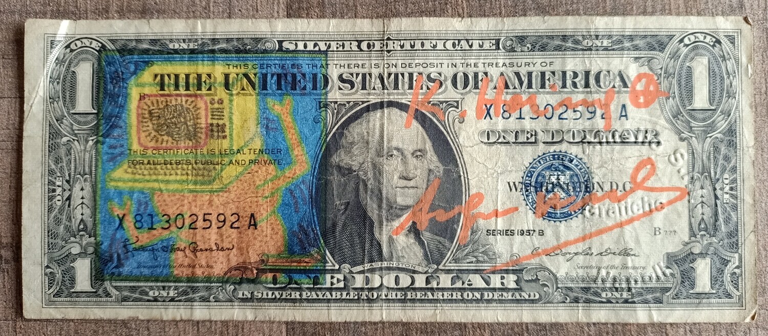 Keith Haring - Andy Warhol Dollar and Lucio Amelio signed all w/COA  (#0674)