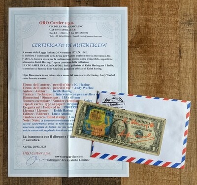 Keith Haring - Andy Warhol Dollar and Lucio Amelio signed all w/COA  (#0674)