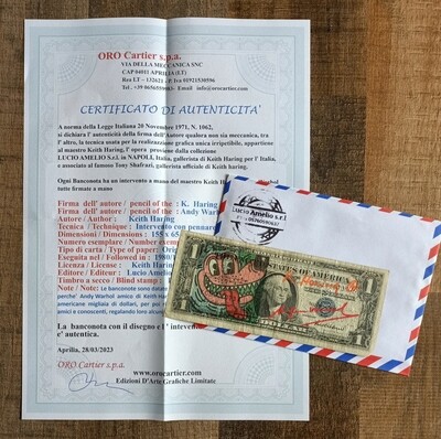 Keith Haring - Andy Warhol Dollar and Lucio Amelio signed all w/COA (#0676)