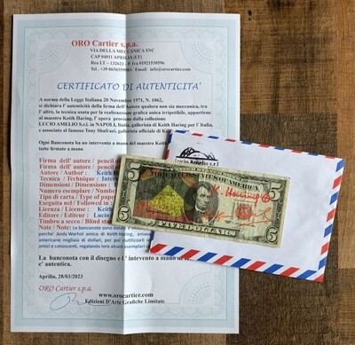 Keith Haring - Andy Warhol Dollar and Lucio Amelio signed all w/COA (#0679)