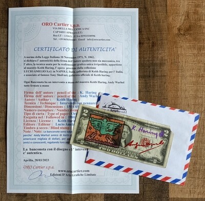 Keith Haring - Andy Warhol Dollar and Lucio Amelio signed all w/COA (#0675)