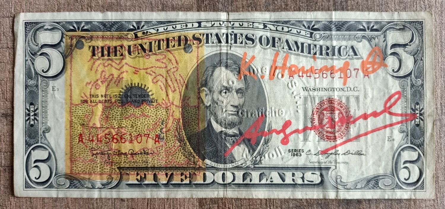 Keith Haring - Andy Warhol Dollar and Lucio Amelio signed all w/COA (#0678)
