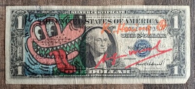 Keith Haring - Andy Warhol Dollar and Lucio Amelio signed all w/COA (#0676)