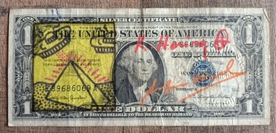 Keith Haring - Andy Warhol Dollar and Lucio Amelio signed all w/COA (#0677)