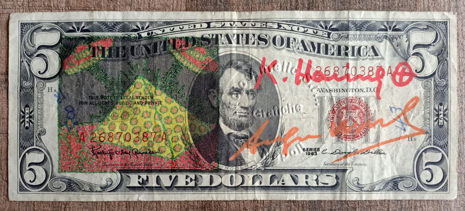 Keith Haring - Andy Warhol Dollar and Lucio Amelio signed all w/COA (#0679)