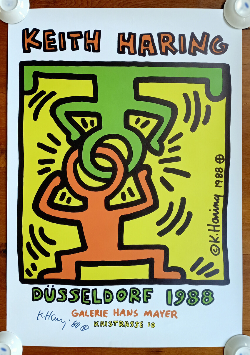 Keith Haring RARE "Hans Mayer Galerie Original 1988 Poster" Signed (#0723)