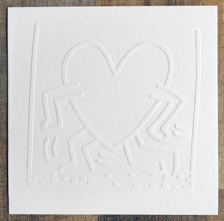 Keith Haring 'Running Heart' Embossing 1984 Stamped (#0730)