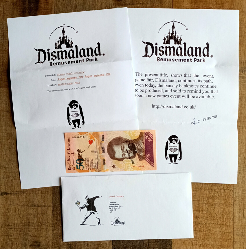 Banksy (Attributed) Dismaland Banknote 50 Venezuelan Bolivar Bill 2015 (#0735)