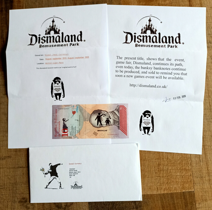 Banksy (Attributed) Dismaland Banknote 10 Venezuelan Bolivar Bill 2015 (#0734)