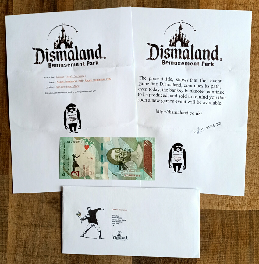 Banksy (Attributed) Dismaland Banknote 2 Venezuelan Bolivar Bill 2015 (#0737)