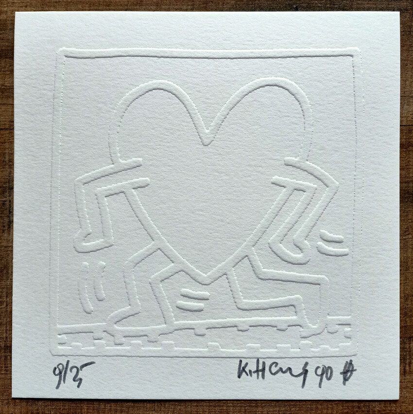 Keith Haring (Attributed) 'Running Heart' Embossing 1990 LE 9/25 Signed in pencil (#0713)