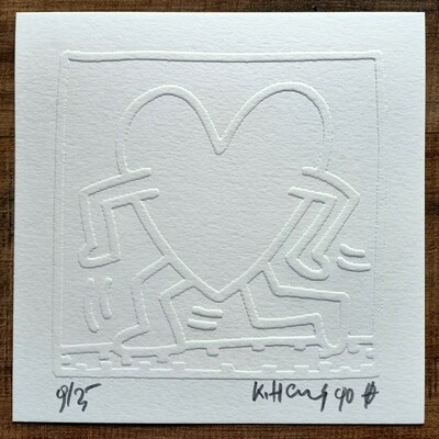 Keith Haring (Attributed) 'Running Heart' Embossing 1990 LE 9/25 Signed in pencil (#0713)