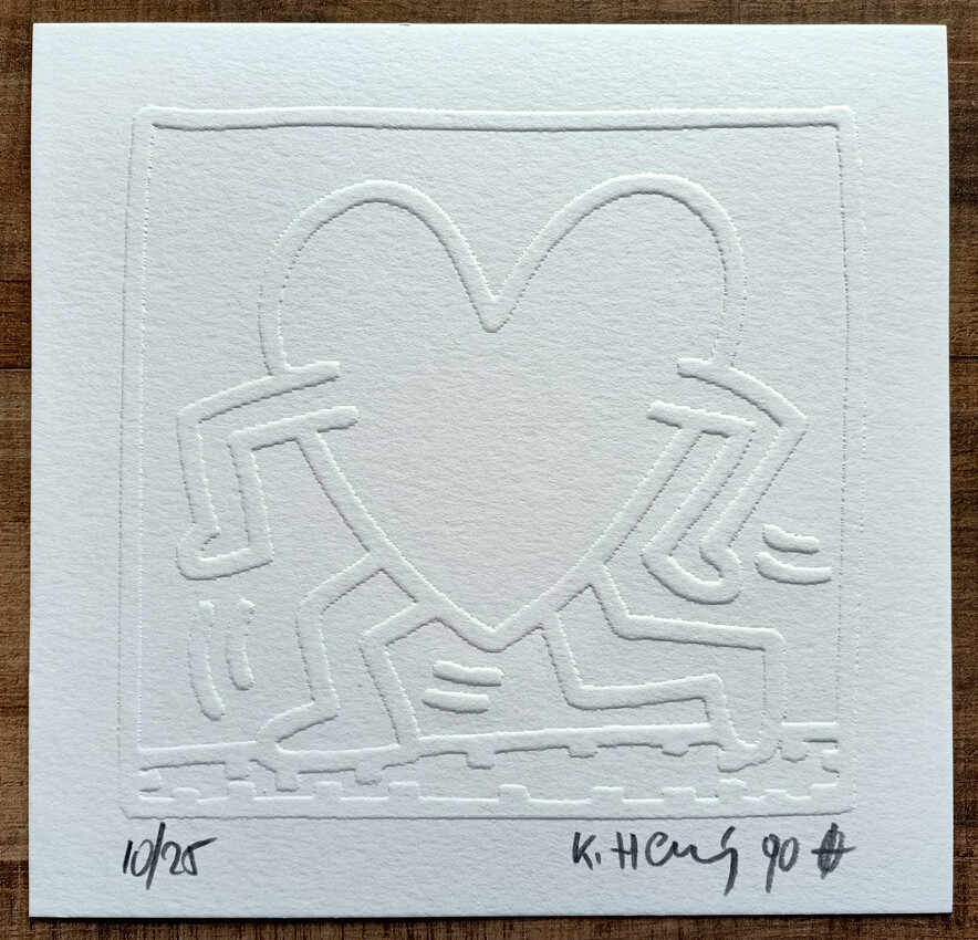 Keith Haring (Attributed) 'Running Heart' Embossing 1990 LE 10/25 Signed in pencil (#0712)
