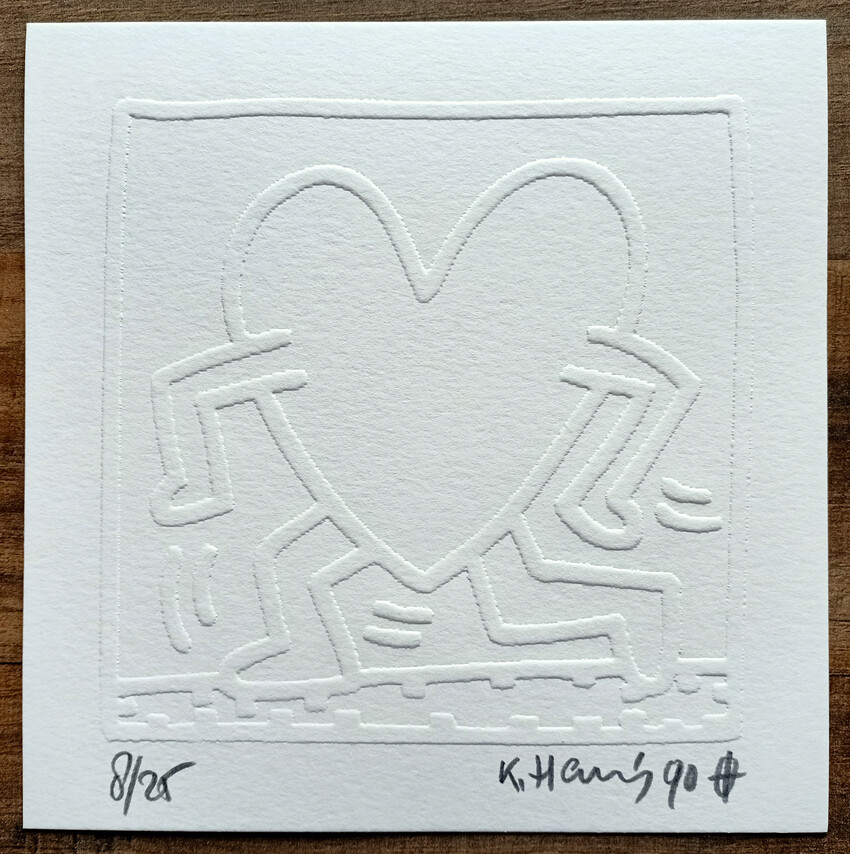 Keith Haring (Attributed) 'Running Heart' Embossing 1990 LE 8/25 Signed in pencil (#0714)