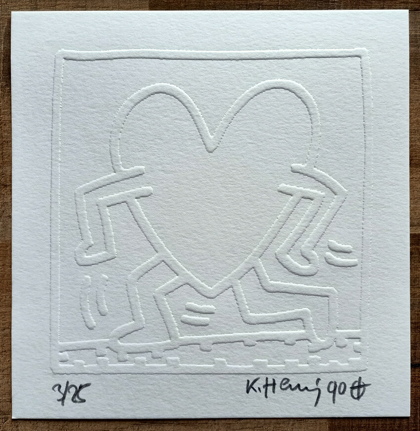 Keith Haring (Attributed) 'Running Heart' Embossing 1990 LE 3/25 Signed in pencil (#0719)