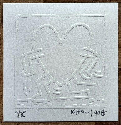 Keith Haring (Attributed) 'Running Heart' Embossing 1990 LE 3/25 Signed in pencil (#0719)