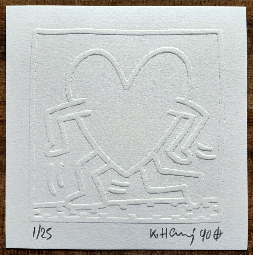 Keith Haring (Attributed) 'Running Heart' Embossing 1990 LE 1/25 Signed in pencil (#0720)