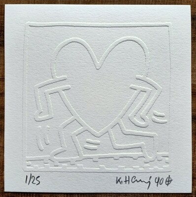 Keith Haring (Attributed) 'Running Heart' Embossing 1990 LE 1/25 Signed in pencil (#0720)