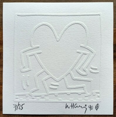 Keith Haring (Attributed) 'Running Heart' Embossing 1990 LE 7/25 Signed in pencil (#0715)