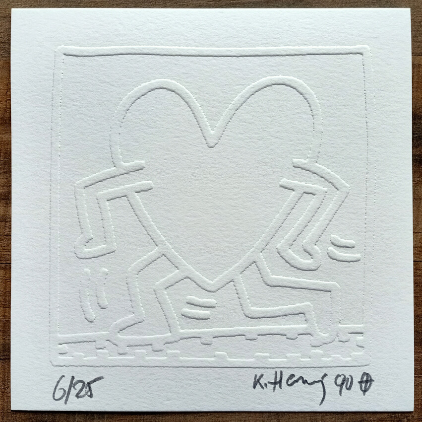 Keith Haring (Attributed) 'Running Heart' Embossing 1990 LE 6/25 Signed in pencil (#0716)
