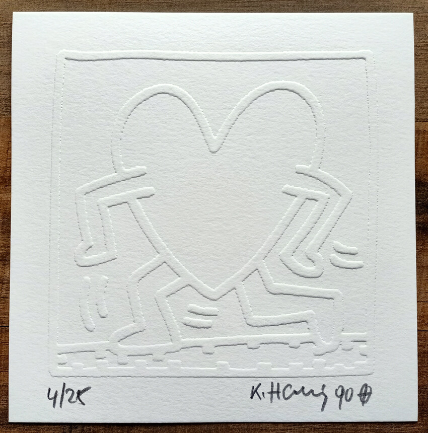 Keith Haring (Attributed) 'Running Heart' Embossing 1990 LE 4/25 Signed in pencil (#0718)