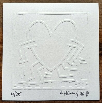 Keith Haring (Attributed) 'Running Heart' Embossing 1990 LE 4/25 Signed in pencil (#0718)