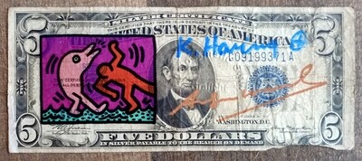 Keith Haring - Andy Warhol 5 Dollar and Lucio Amelio Signed w/COA (#0761)