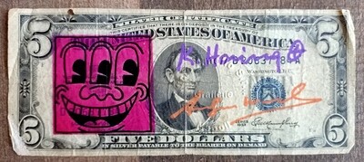 Keith Haring - Andy Warhol 5 Dollar and Lucio Amelio Signed w/COA (#0760)