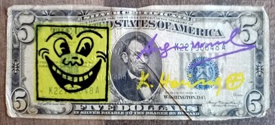 Keith Haring - Andy Warhol 5 Dollar and Lucio Amelio Signed w/COA (#0767)
