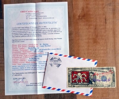 Keith Haring - Andy Warhol 2 Dollar and Lucio Amelio Signed w/COA (#0764)