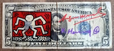 Keith Haring - Andy Warhol 2 Dollar and Lucio Amelio Signed w/COA (#0764)