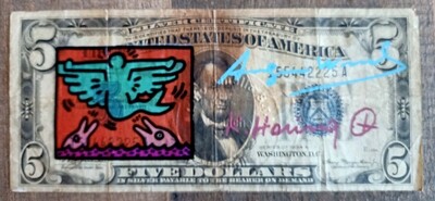 Keith Haring - Andy Warhol 5 Dollar and Lucio Amelio Signed w/COA (#0766)