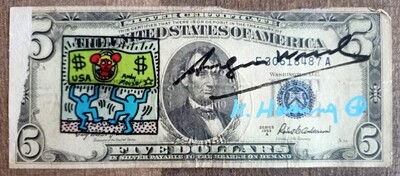 Keith Haring - Andy Warhol 5 Dollar and Lucio Amelio Signed w/COA (#0765)