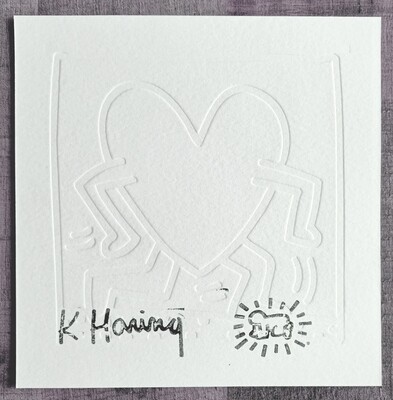 Keith Haring 'Running Heart' Embossing 1984 Stamped (#0731)