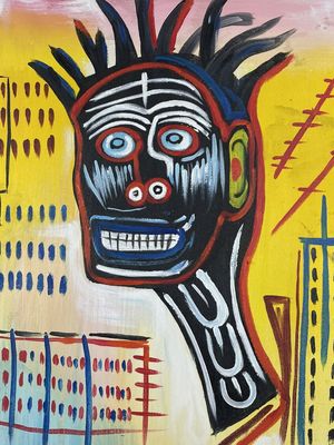 Jean-Michel Basquiat (Attributed) Acrylic Painting on Canvas - Signed &amp; stamped 1982 (#0814)