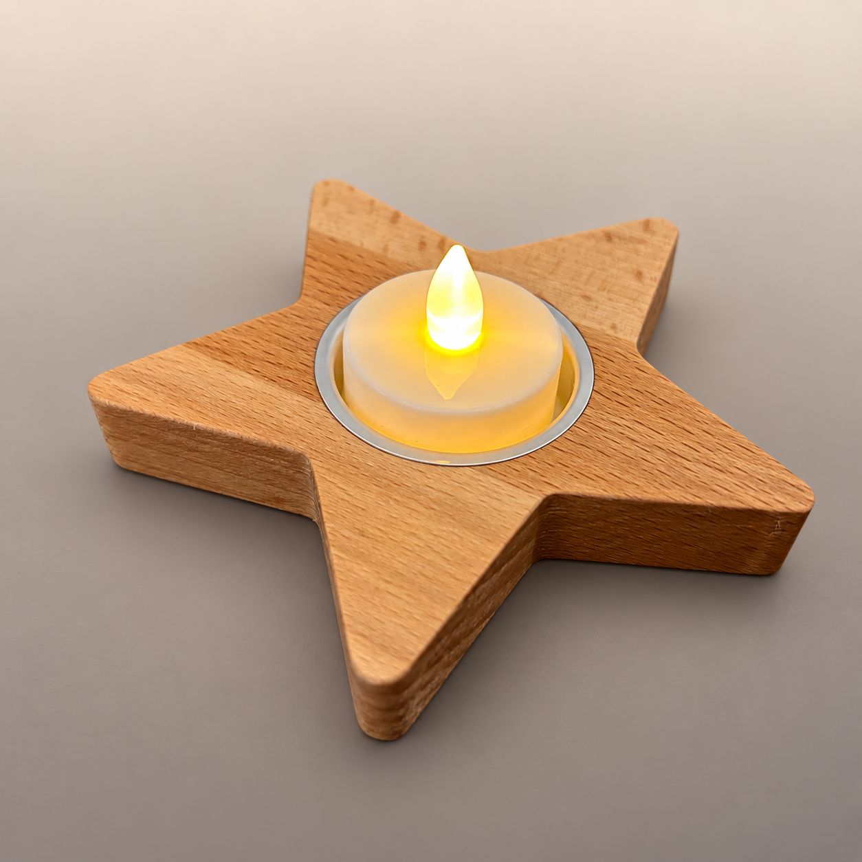 Teelicht "Stern" aus Buche (Ø 12.5 cm)